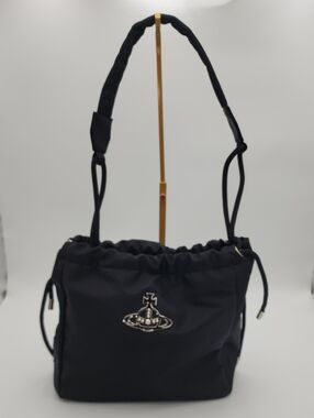 Vivienne Westwood Black Nylon Drawstring Shoulder Bag with Orb Emblem